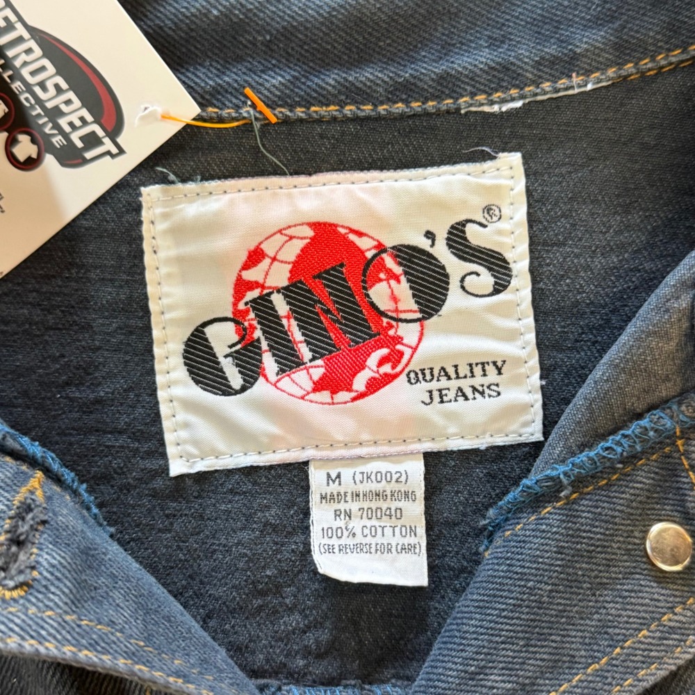Vintage 90s Ginos Denim Jacket Painted Texas Graphic Animal Embroidery Medium - Picture 8 of 8